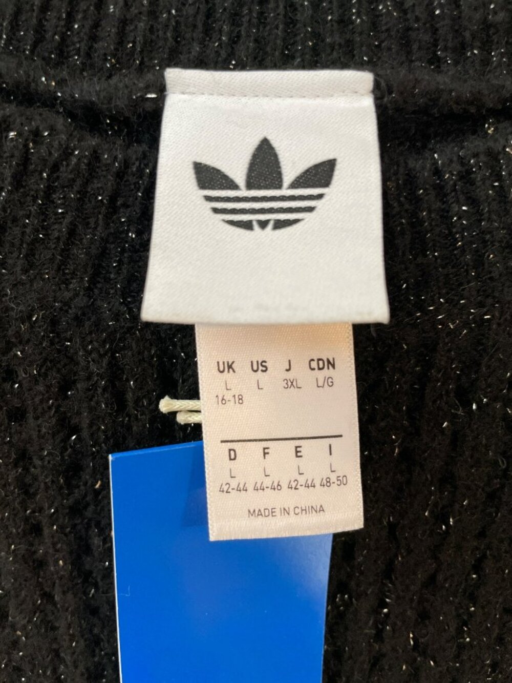 Adidas Lurex Knit Crew Sweater Black Trefoil Logo Women's Size Large MSRP$85NWT - Picture 4 of 8
